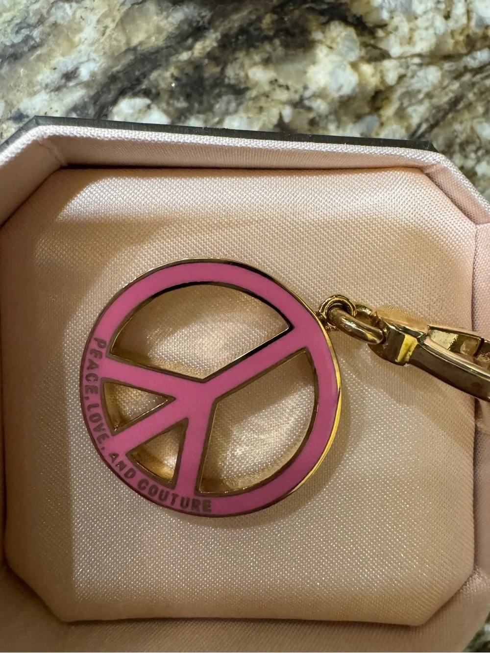 Juicy Couture Rhinestone Peace Sign Charm Gold Tone Pink Enamel Y2K Charm NWT
